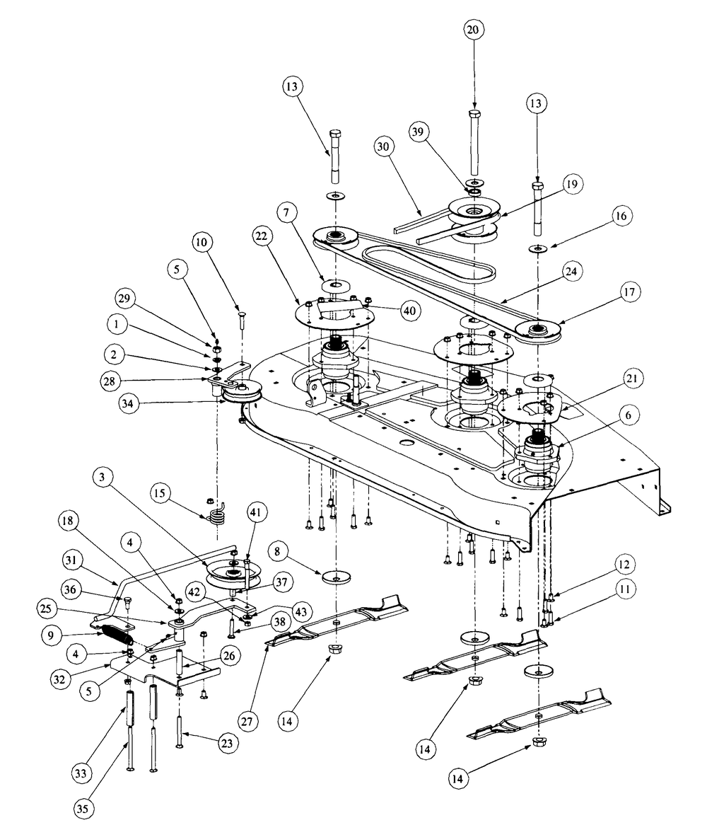 54 Inch Float Deck Assembly Diagram and Parts List for 3654 53AB5B8K100-ZT54 Cub Cadet Lawn Mower